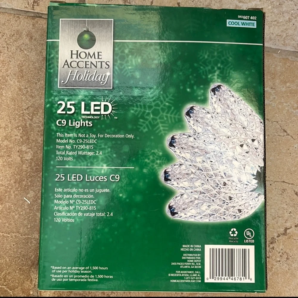 🦃 HOME ACCENTS 25 COUNT LED C9 COOL WHITE HOLIDAY LIGHTS